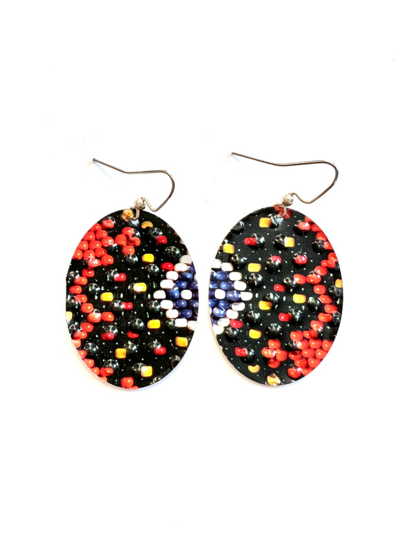 Colorful Faux Beads Oval Tin Earrings