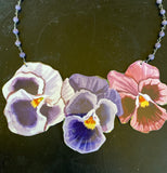 Pink and Purple Pansies Tin Necklace