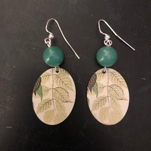 Green Leaves Tin Earrings with Beads
