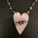 Wire Wrapped Freshwater Pearl Lavender Heart Tin Necklace