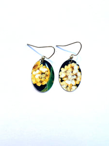 Yellow Floral Oval Tin Earrings