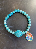 Turquoise Tiger Eye and Floral Beaded Tin Charm Bracelet