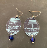 Royal and Navy Blue Pagoda Tin Earrings with Beads
