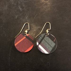 Mismatched Plaid Circle Tin Earrings
