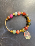 Multicolored Jasper Bead with Gold and Butterfly Tin Charm Bracelet