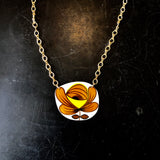 Large Orange and Brown Mid Century Flower Tin Necklace