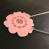 Large Pink Flower with Pink Center Tin Necklace