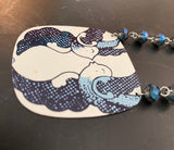 Blue Lovebirds Tin Necklace with Glass
