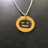 Scary Pumpkin Circle Tin Necklace