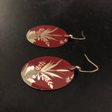 Gold Fauna on Red Oval Tin Earrings