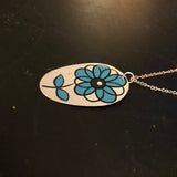 Blue and Black Midcentury Modern Rose Tin Necklace