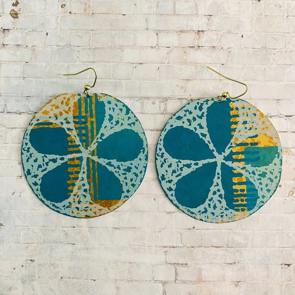 Sand Dollars on Teal and Gold Tin Earrings