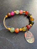 Multicolored Jasper Bead with Gold and Butterfly Tin Charm Bracelet