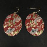 Red Asian Blue Floral Tin Earrings