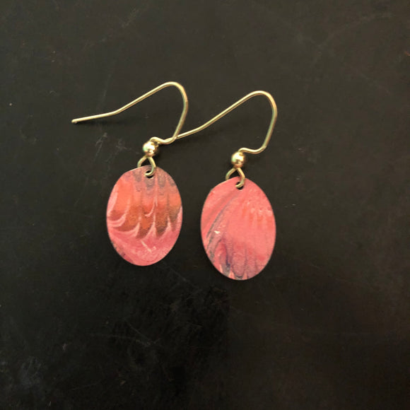 Small Pink Swirl Oval Tin Earrings