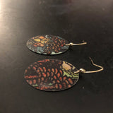 Orange Asian Floral Oval Tin Earrings