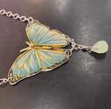 Blue Morpho Butterfly Tin Necklace with Bead