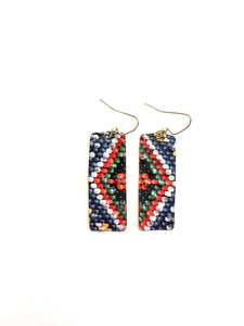 Colorful Faux Bead Textured Rectangle Tin Earrings