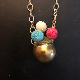 Carved Flower Beads in a Tin Pull Necklace