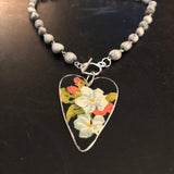 Floral Heart Tin Necklace with Job’s Tears Beads