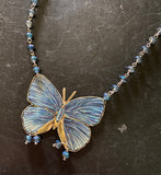 Blue Morpho Butterly Tin Necklace with Beads