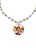 Lavender Tropical Flower Tin Necklace with Freshwater Pearls