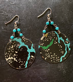Black and White Speckled Tin Earrings with Beads