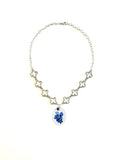 Blue Floral Tin Necklace with Rhinestones