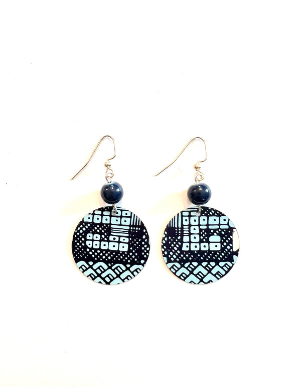 Navy and Royal Blue Geometric Design Tin Earrings with Beads