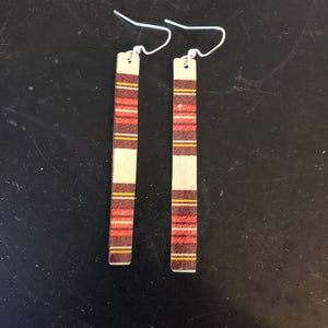 Long Plaid Stripe Rectangle Tin Earrings