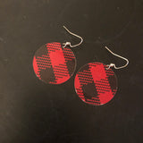 Red and Black Buffalo Check Circle Tin Earrings