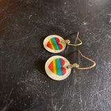 Small Circle Rainbow Heart Tin Earrings