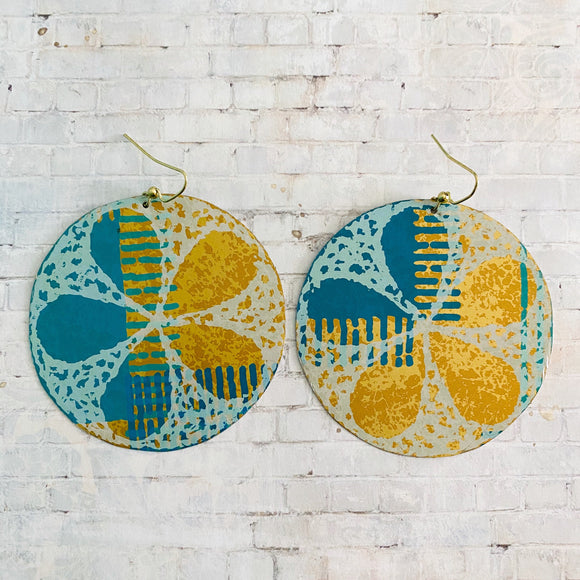 Sand Dollars on Teal and Gold Tin Earrings