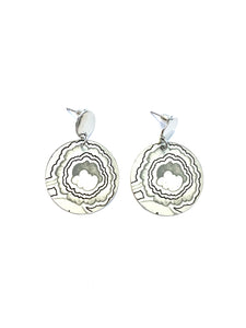 Silver and Grey Floral Tin Earrings with Silver Posts