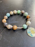 Amazonite and Silver Spacer Beaded Tin Charm Bracelet