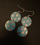 Tiered Silver and Blue Quatrefoil Circle Tin Earrings