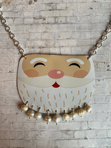 Santa with Freshwater Pearls Tin Necklace