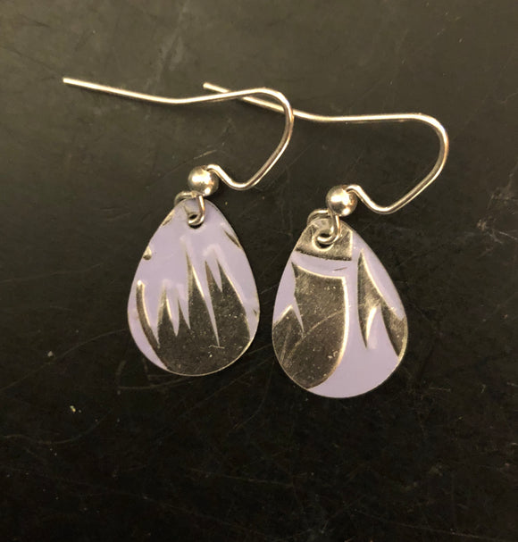 Lavender and Silver Teardrop Tin Earrings