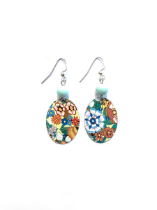 Multicolored Floral Tin Earrings with Bead