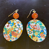 Multicolored Floral Oval Tin Earrings with Adventurite Bead