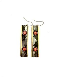 Asian Inspired Black and Gold Tin Earrings