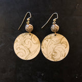 Cream Circle Tin Earrings with Gold Filigree and Beads