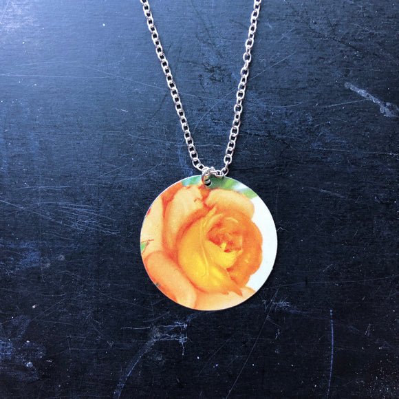 Orange Rose Circle Tin Necklace