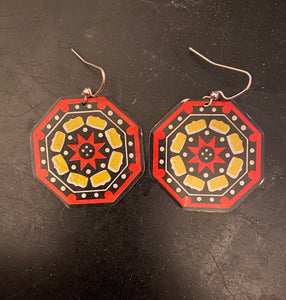 Black Red and Yellow Octagon Tin Earrings