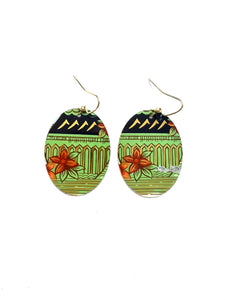Asian Inspired Design with Flowers Tin Earrings