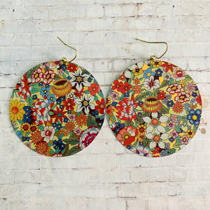 Multicolored Floral Circle Tin Earrings