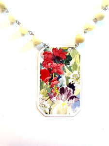 Watercolor Floral Tin Necklace