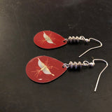 Butterfly on Red Teardrop Tin Earrings with Beads