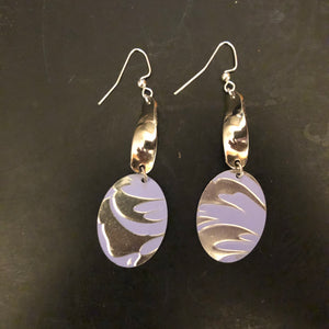 Lavender and Silver Abstract Floral Tin Earrings with Silver Links