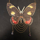 Red Admiral Butterfly Tin Necklace with Beads